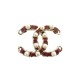 BROCHE CHANEL LOGO CC STRASS & PERLES 2019 METAL DORE CUIR BORDEAUX BROOCH 890€