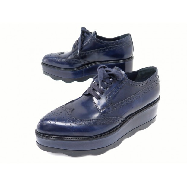 NEUF CHAUSSURES PRADA DERBY PLATEFORMES CUIR PATINE 38.5 IT 39.5 FR SHOES 950€