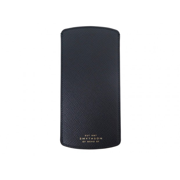 NEUF ETUI A LUNETTES SMYTHSON 1200950 EN CUIR PANAMA NOIR LEATHER GLASSES CASE