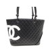 SAC A MAIN CHANEL SHOPPING CAMBON CABAS CUIR MATELASSE NOIR LOGO BLANC BAG 3400€