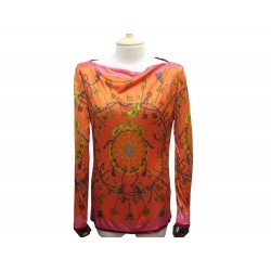 HAUT HERMES FOULARD LES CLES L 42 EN VISCOSE ORANGE ROSE ET DORE TOP KEYS 1700€