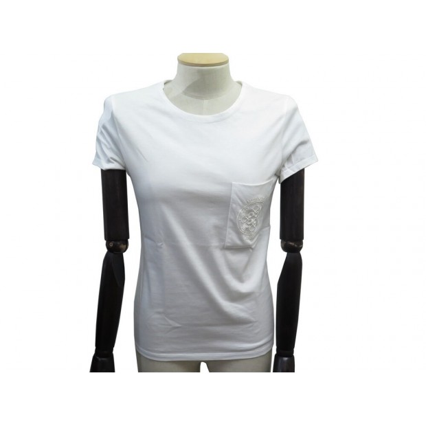 NEUF T SHIRT HERMES POCHE ECUSSON LOGO M 38 EN COTON BLANC NEW WHITE TOP 480€