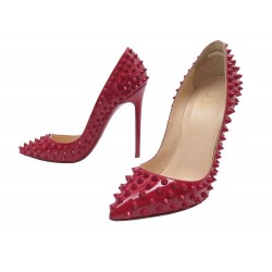 NEUF CHAUSSURES CHRISTIAN LOUBOUTIN PIGALLE SPIKE CUIR VERNI ROUGE 37 SHOES 895€