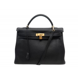 SAC A MAIN HERMES KELLY 40 EN CUIR TOGO NOIR BANDOULIERE LEATHER HAND BAG PURSE