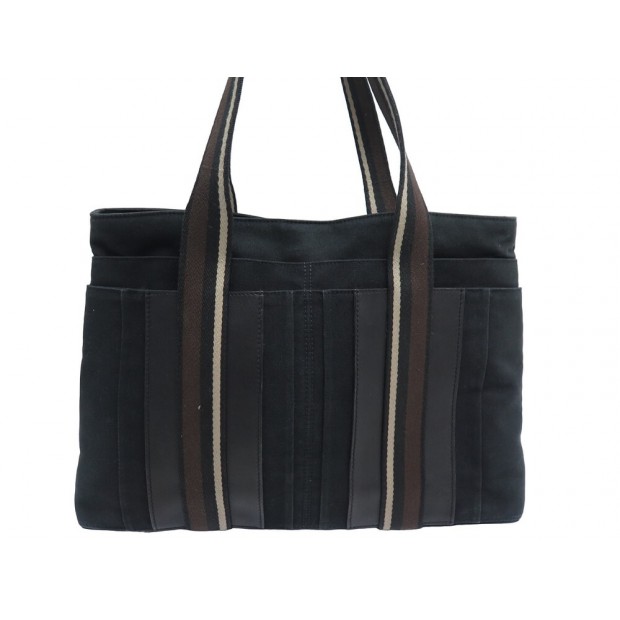 SAC A MAIN HERMES TROCA MM CABAS EN TOILE & CUIR TOTE NOIR TOTE HANDBAG 1000€