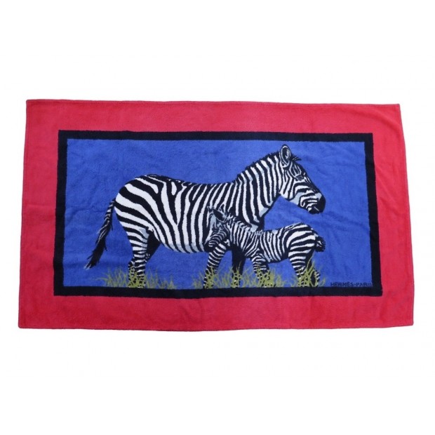 DRAP DE BAIN PLAGE HERMES ZEBRES SERVIETTE COTON ROUGE COTTON BEACH TOWEL 565€