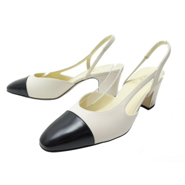 NEUF CHAUSSURES CHANEL SANDALES SLINGBACK G31318 40 EN CUIR BLANC NEW SHOES 990€