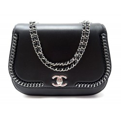 NEUF SAC A MAIN CHANEL RABAT FERMOIR LOGO CC CHAINE NOIR BANDOULIERE BAG 5900€