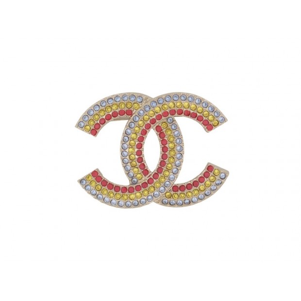 NEUF BROCHE CHANEL LOGO CC EN STRASS MULTICOLORES MULTICOLORED NEW BROOCH