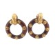 VINTAGE BOUCLES D'OREILLE CHANEL CREOLES AMOVIBLES EN METAL DORE & BOIS EARRINGS