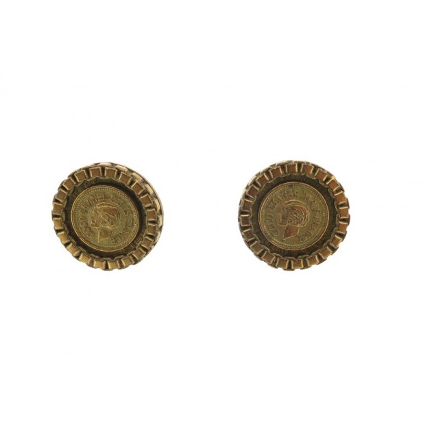 VINTAGE BOUCLES D OREILLE CHANEL COCO 1995 EN METAL DORE GOLDEN EARRINGS