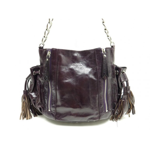 NEUF SAC A MAIN KENZO ROCK N ROLL CUIR VERNI VIOLET & CLOU HAND BAG PURSE 400€