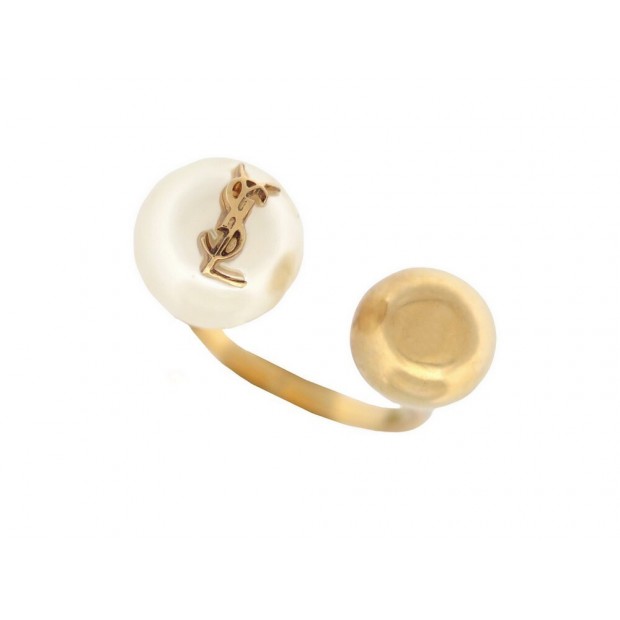 NEUF BAGUE SAINT LAURENT PERLE ET BOULE CASSANDRE T7 54 LAITON NEW RING 295€