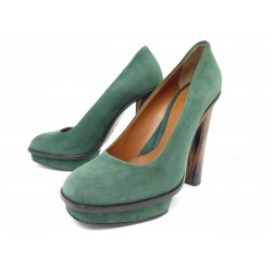 NEUF CHAUSSURES FENDI ESCARPINS DECOLLETE 38 IT 39 FR EN DAIM VERT SHOES 1050€