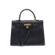 VINTAGE SAC A MAIN HERMES KELLY 35 SELLIER EN CUIR TOGO NOIR BANDOULIERE PURSE