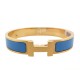 NEUF BRACELET HERMES CLIC HH 17 CM EN EMAIL BLEU MYKONOS ET METAL DORE NEW 615€