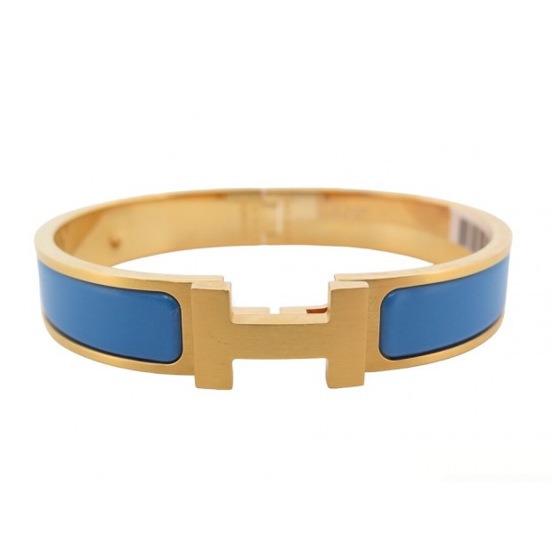 NEUF BRACELET HERMES CLIC HH 17 CM EN EMAIL BLEU MYKONOS ET METAL DORE NEW 615€