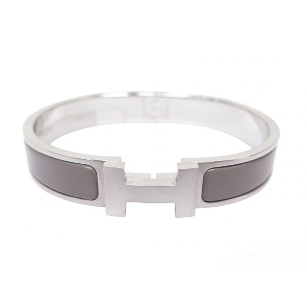 NEUF BRACELET HERMES CLIC HH 17 CM EMAIL GRIS ASPHALTE ET METAL ARGENTE NEW 615€