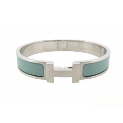 NEUF BRACELET HERMES CLIC HH 17 CM EN EMAIL JADE ET METAL ARGENTE NEW 615€