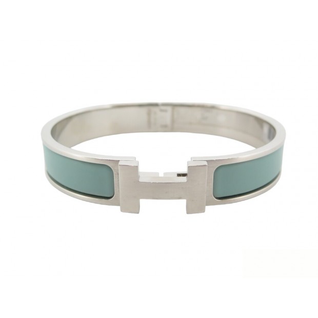 NEUF BRACELET HERMES CLIC HH 17 CM EN EMAIL JADE ET METAL ARGENTE NEW 615€