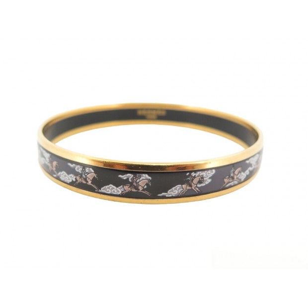 BRACELET HERMES FIN CAVALIERS DANS LES NUAGES 18 CM EN EMAIL NOIR DORE 440€