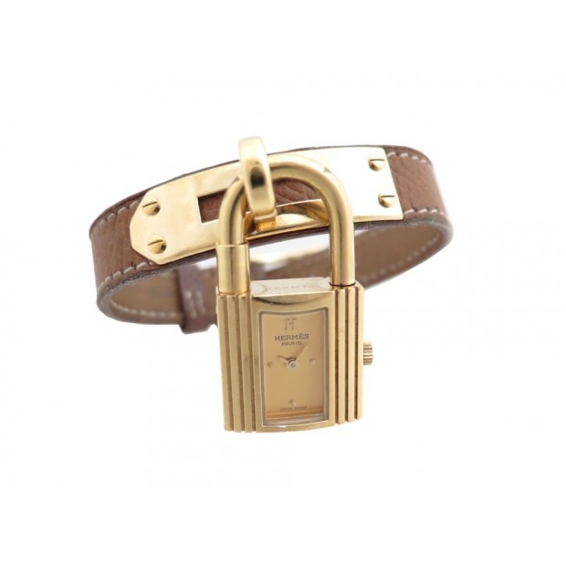 MONTRE HERMES KELLY CADENAS PLAQUE OR DORE CUIR GOLD QUARTZ + BOITE WATCH 2200€