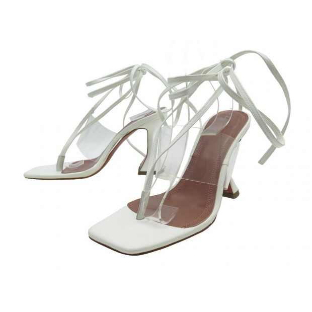 NEUF CHAUSSURES AMINA MUADDI ESCARPINS ZULA 40 CUIR BLANC PVC PUMPS SHOES 675€