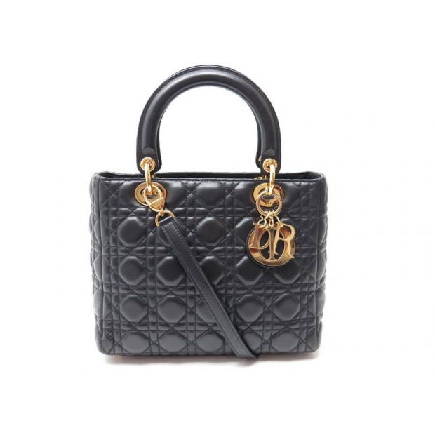 SAC A MAIN CHRISTIAN DIOR LADY DIOR PM 24 CM BANDOULIERE CUIR NOIR PURSE 3200€