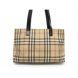 SAC A MAIN BURBERRY MOTIF TARTAN CHECK CABAS EN TOILE BEIGE TOTE HAND BAG 1390€