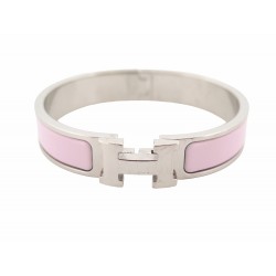 BRACELET HERMES CLIC H EMAIL ROSE T17 METAL ARGENTE SILVER STEEL PINK STRAP 615€