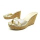 NEUF CHAUSSURES JIMMY CHOO 39 SANDALES COMPENSEES CUIR DORE SANDALS SHOES 400€