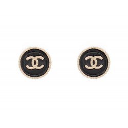 NEUF BOUCLES D'OREILLES CHANEL LOGO CC RONDES PUCE METAL DORE EARRINGS 650€