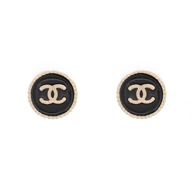 NEUF BOUCLES D'OREILLES CHANEL LOGO CC RONDES PUCE METAL DORE EARRINGS 650€