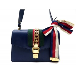 SAC A MAIN GUCCI SYLVIE S 421882 EN CUIR BLEU BANDOULIERE LEATHER HAND BAG 2190€