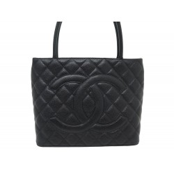 NEUF SAC A MAIN CHANEL CABAS SHOPPING MEDAILLON EN CUIR CAVIAR NOIR BAG 6000€