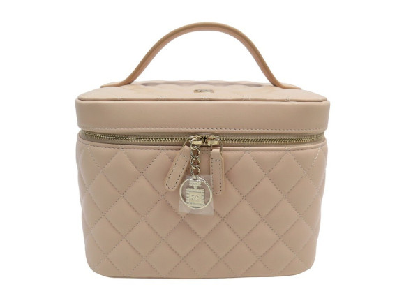 trousse vanity chanel cuir matelasse beige new