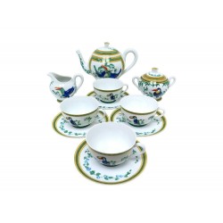 SERVICE A THE HERMES TOUCANS 4 TASSES EN PORCELAINE VERTE ET BLANCHE 1985€