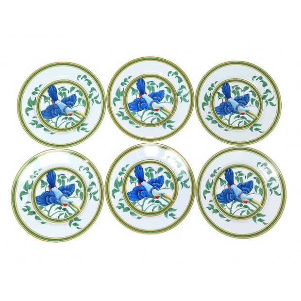 6 ASSIETTES A DESSERT HERMES TOUCANS 21 CM PORCELAINE LIMOGES WHITE PLATES 678€