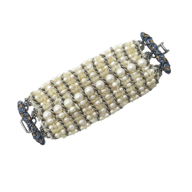 BRACELET CHANEL MANCHETTE 10 RANGS PERLES 20 PEARLS BANGLE CUFF STRAP 3500€