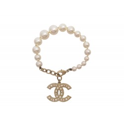 NEUF BRACELET CHANEL INTERLOCKING LOGO CC PERLES T 17-20 METAL DORE STRAP 680€