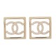 NEUF BOUCLES D'OREILLES CHANEL LOGO CC CARRE STRASS ABA289 DORE EARRINGS 1090€