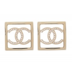 NEUF BOUCLES D'OREILLES CHANEL LOGO CC CARRE STRASS ABA289 DORE EARRINGS 1090€