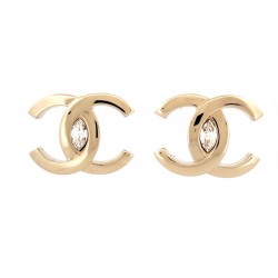 NEUF BOUCLES D'OREILLES CHANEL LOGO CC STRASS EN METAL DORE NEW EARRINGS 650€