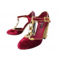CHAUSSURES DOLCE & GABBANA SANDALES VALLY 37.5 IT 38 FR EN VELOURS ROUGE 845€