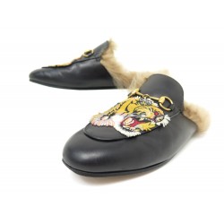 CHAUSSURES GUCCI MULES PRINCETOWN TIGRE 39 CUIR NOIR FOURREES LEATHER SHOES 895€