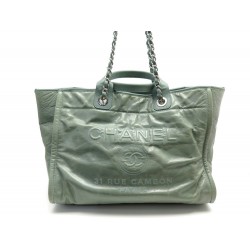SAC A MAIN CHANEL CABAS DEAUVILLE MEDIUM CUIR VERT GREEN LEATHER TOTE BAG 4400€