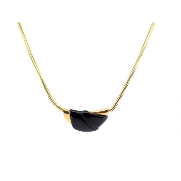 VINTAGE COLLIER GIVENCHY 1978 41CM EN METAL DORE ET PIERRE NOIRE GOLDEN NECKLACE