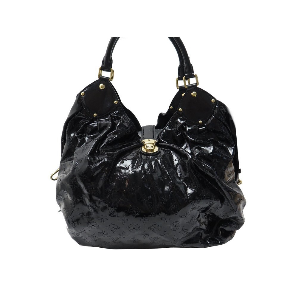 Louis Vuitton Mahina Surya L Hobo Bag Handbag Black Patent Leather Auth