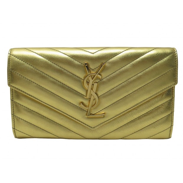 PORTEFEUILLE SAINT LAURENT CASSANDRE 372264 CUIR DORE PORTE CARTE WALLET 670€