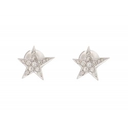 BOUCLES D'OREILLES ETOILE PAVEE EN OR BLANC 18K DIAMANTS 0.1CT GOLD EARRINGS